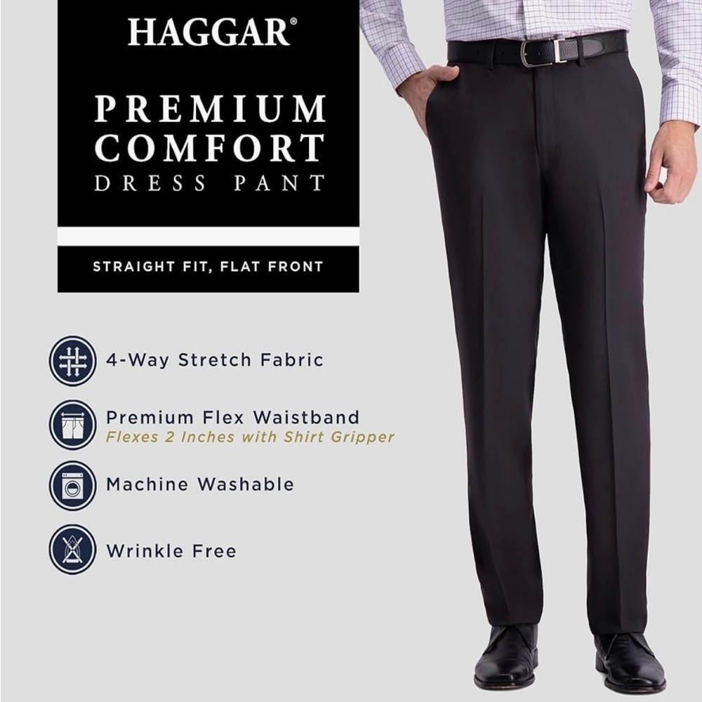 Men's Haggar Premium comfort Black Dress Pants flat front 40/27
